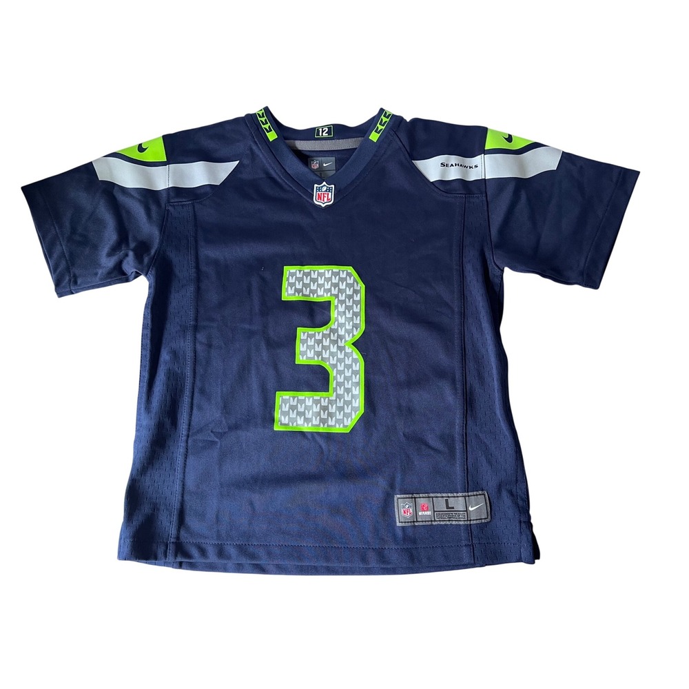 Nike Kids Seattle Seahawks Russell Wilson 3 NFL Jersey Navy Blue Large 12-14